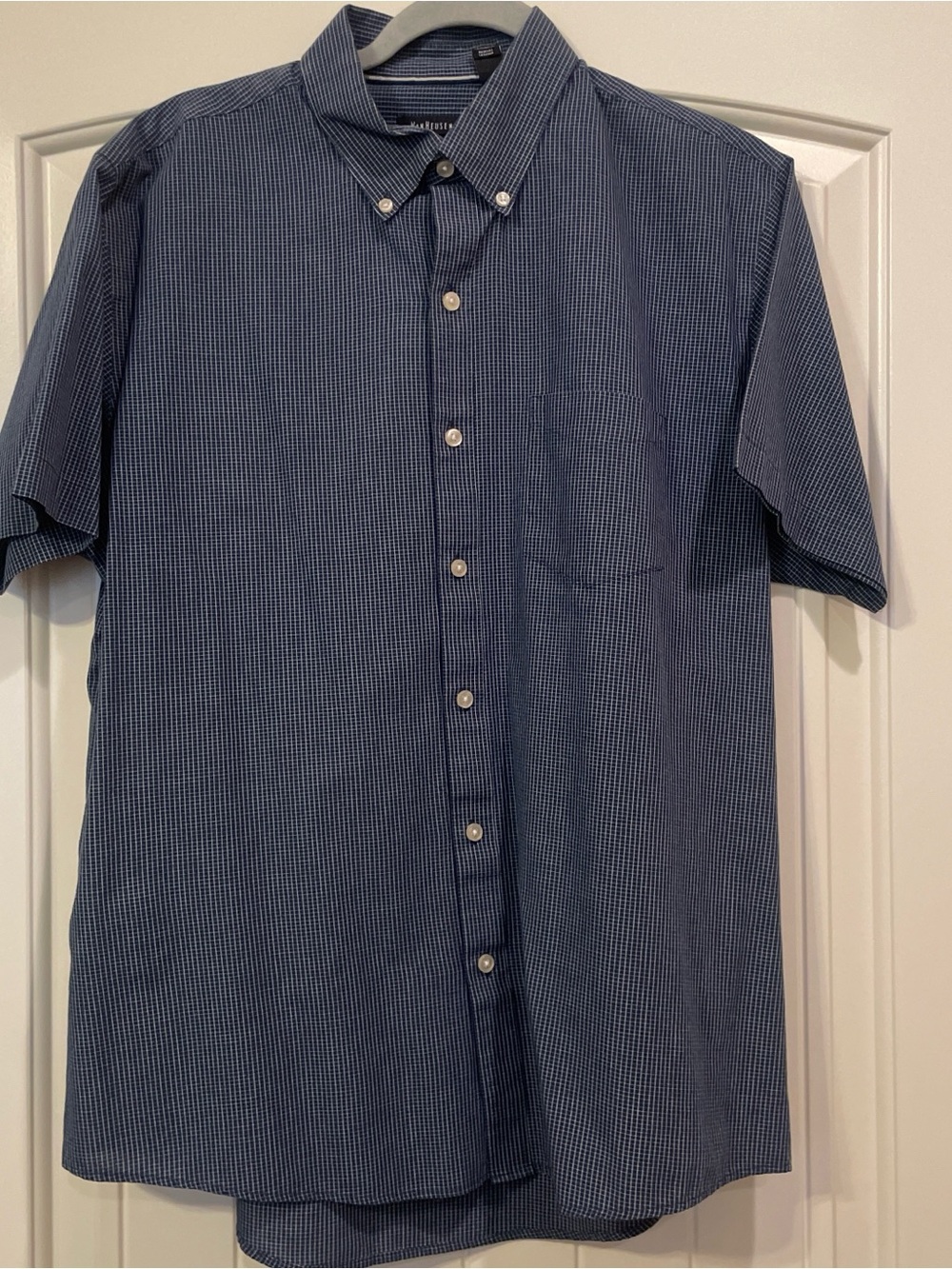 Van Heusen Navy Micro-Check Short Sleeve Button-Down Shirt